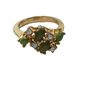 10K Ring Nephrite Jade Size 5 Green Stone‎ Glass Te